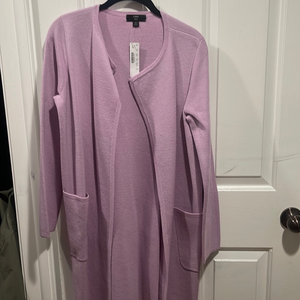 J Crew long lavender cardigan size XS. Never worn, still has tags.